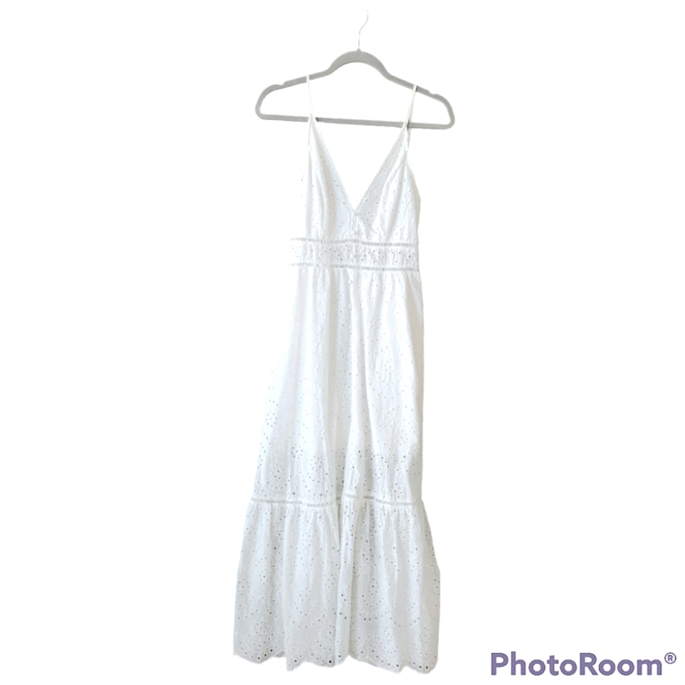 Simplee White Babydoll Eyelet Crochet Maxi Dress - Picture 7 of 15
